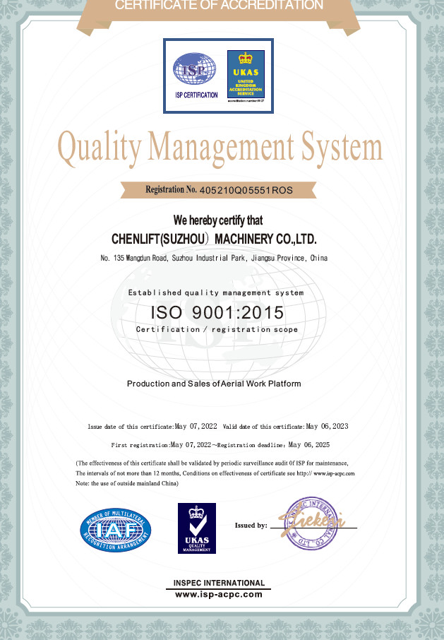 CHENLIFT (SUZHOU) MACHINERY CO LTD Certifications
