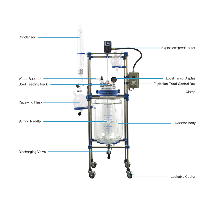 Customized Size Jacketed Glass Reactor Vessel 150L-200L
