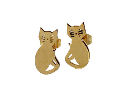 Non - Deformation Small Stud Earrings , Stainless Steel Cat Earrings