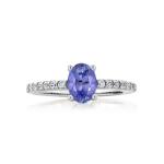 Gem Stone King 1.05 Ct 7x5mm Oval Tanzanite White Created Sapphire 925 Silver