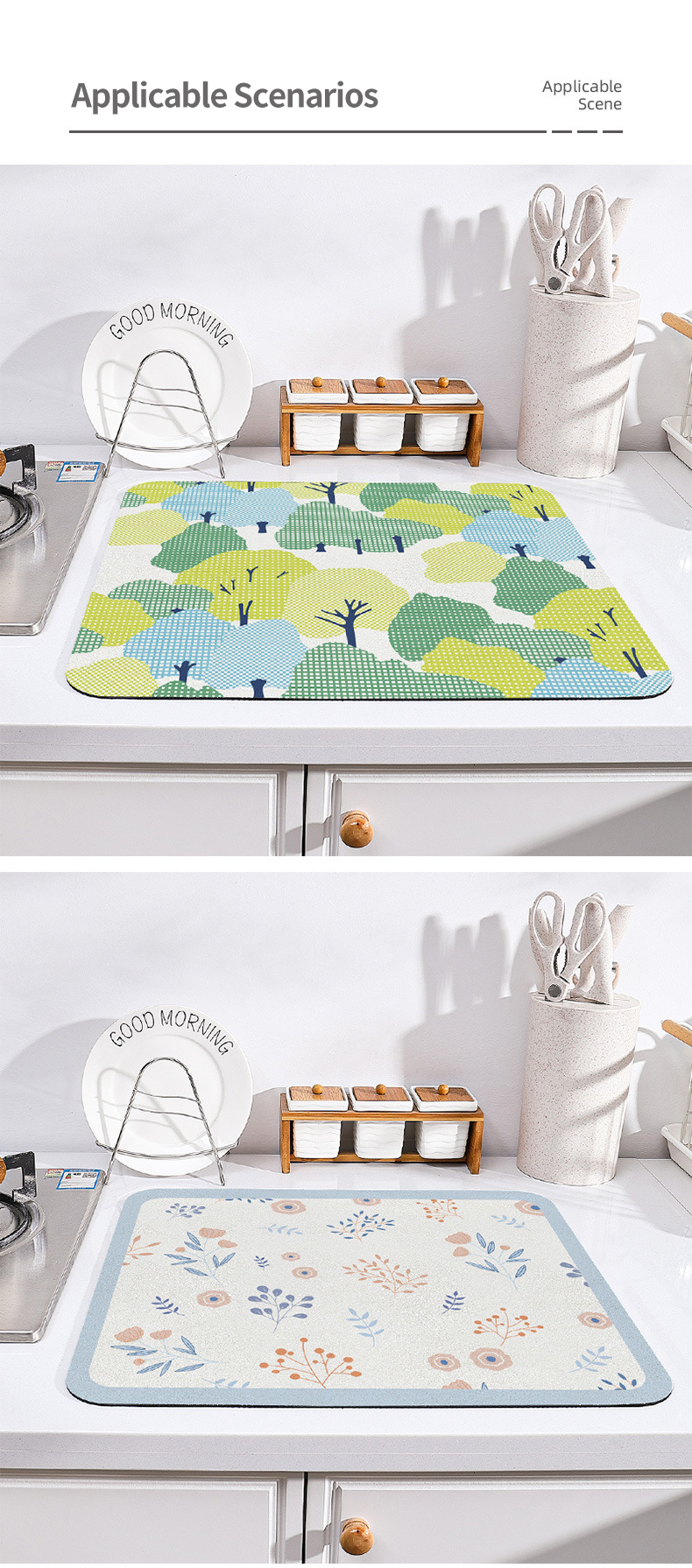 30*40cm/40*50cm Kitchen Drying Mat for Stone Countertops Customizable and Durable