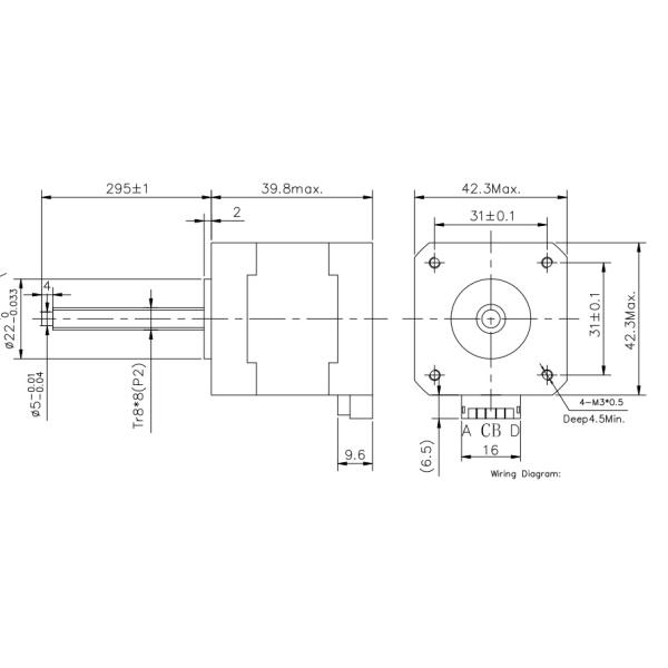 Nema17 Linear Stepper Motor with lead screw 4.0kg.Cm 1A 4-wire 295mm lead screw length for 3D printer
