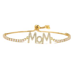 Wholesale 18k Gold Plated Diamond Custom Letter Mothers Day Bracelet Adjustable Beaded Tennis Chain from china suppliers