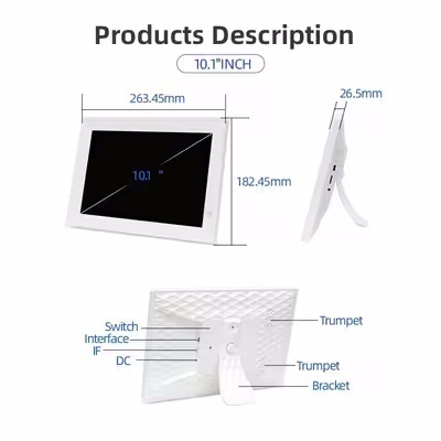 High Definition 10.1" Digital Frame 300 Nits Multimedia Picture Frames With HD LCD Display