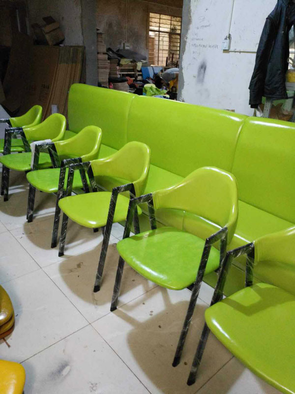 A Shaped Metal Frame Dining Chairs With Arms Minimalist Iron Green Yellow Grey