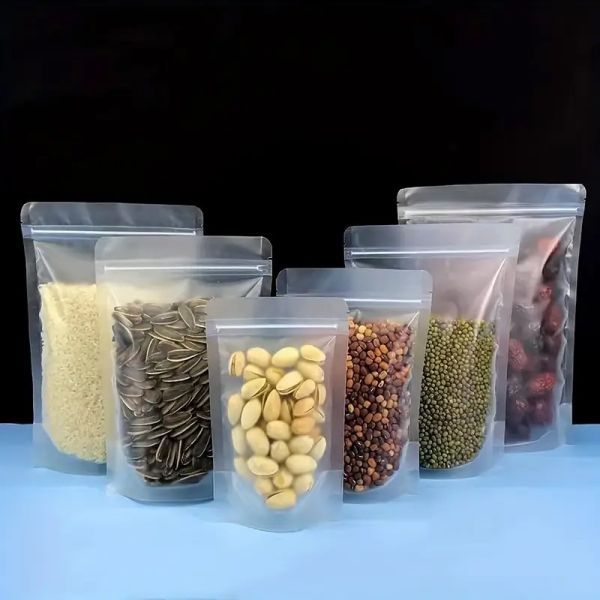 Custom Large Transparent Storage Ziplock Flat Bottom Stand up Pouch with Zipper Made Durable PBAT Plastic