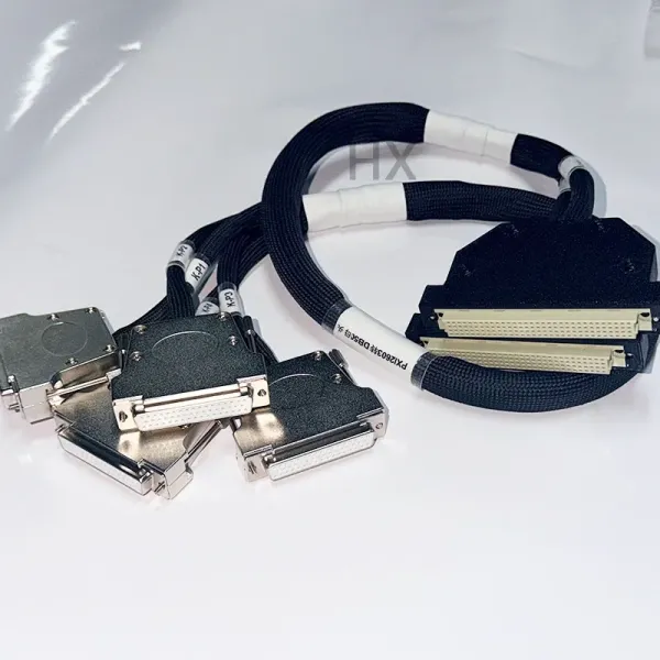 Labeled Braided Tube Harness with Rectangular Connectors, Metal Latch SCSI Rectangular Terminal Cable.