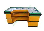 Anti - Rust Metal Cash Register Checkout Counter / Yellow Curved Reception Desk