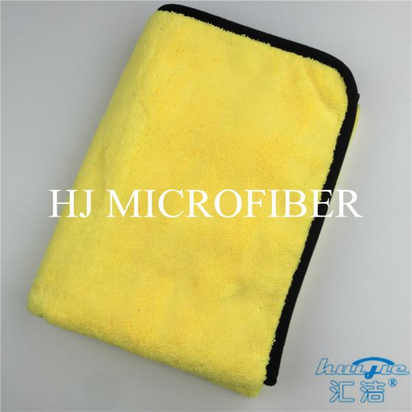 Yellow Color Microfiber Super Thick Coral Fleece Fabric Towel For Car Cleaning