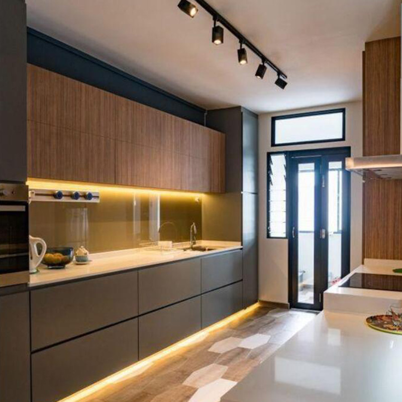 European Style Complete Kitchen Cabinets with Flat Edge Countertop and Modern Design