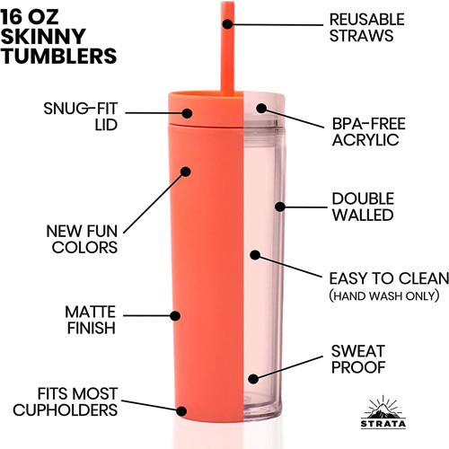 16oz Double Wall Matte Pastel Colored Acrylic Tumblers With Lids And Straws