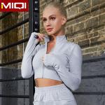 2020 Women Fitness Workout Solid Color Jacket Long Sleeve Turtle Neck Sports