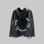 Cotton Distressed Hoodie Dtg Print Hoodie French Terry Pullover Ripped Cut Raw