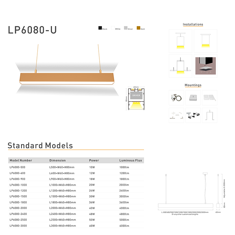 Office Linear LED Pendant Lights Anti Corrosion Aluminum Lamp Body