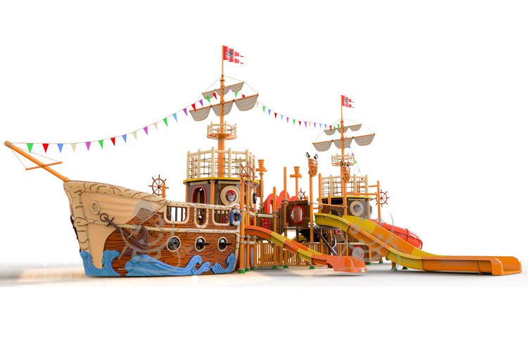 Fiberglass Material Water Playground Equipment / FRP Pipe Pirate Ship Slide