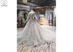 Colorful Lace Tailor Made Prom Dresses , Long Sleeve Beaded Prom Dress Big Tail