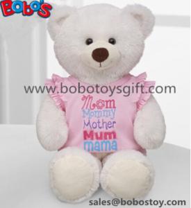 Wholesale White Plush Teddy Bear Toy with Pink Dressing as Mother's Day Gift from china suppliers