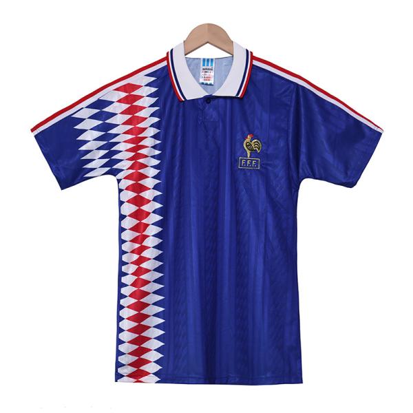 France 1994 Retro Home Football Jersey Classic Blue and White Color Recreates