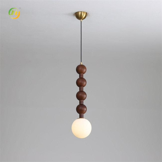 Modern Bedroom Lighting Glass And Wood Single Head Pendant Light