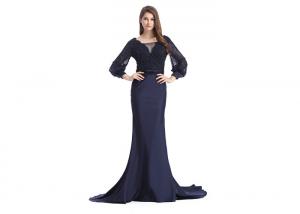 Wholesale Dark Blue Forging Fabric Chiffon Bridesmaid Dresses Fully Lined Lace Up Back from china suppliers