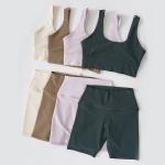 Ribbed Breathable Yoga Activewear Sets 260gsm High Waist Hip Lift Biker Shorts