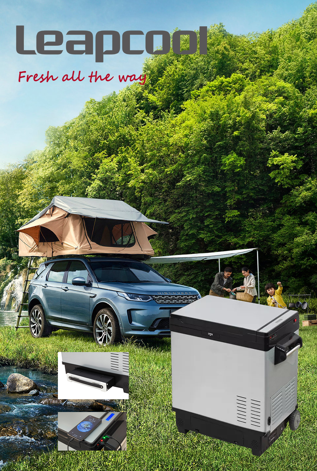 Outdoor Freezer with Wheels DC 12V/24V AC 100V-240V Portable Compressor Refrigerator