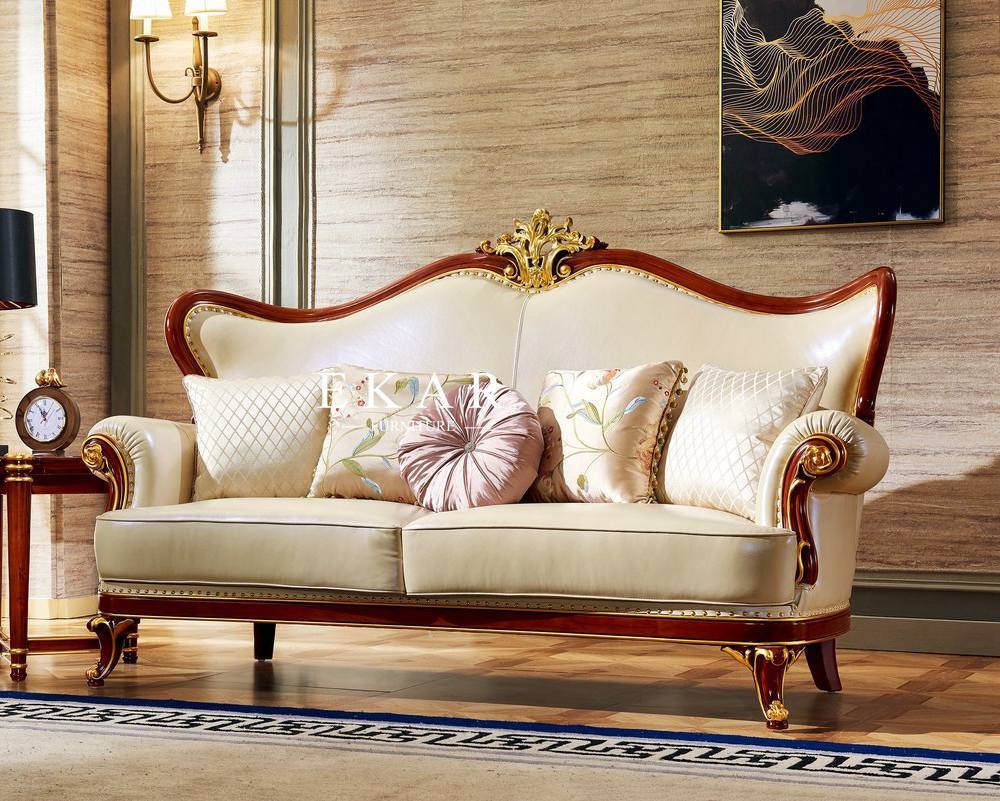 Elegant Living Room Furniture Classic Leather Luxury Sofa Set