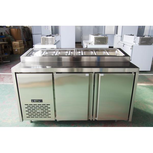 Commercial Customizable LED Refrigerated Display Cabinet Single-Temperature Console Powder Grooving Table for Pizza Salad