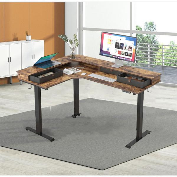 Ultra-Strong Triple Motor Wooden L Shaped Standing Corner Desk for Suppliers'
