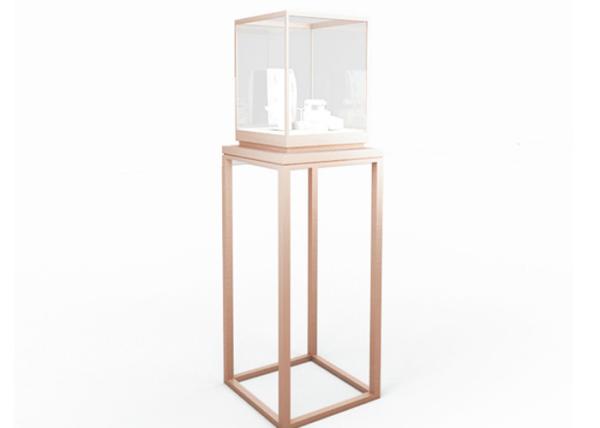 Glass Museum Exhibit Cases / Pedestal Display Case Antique Copper Stainless