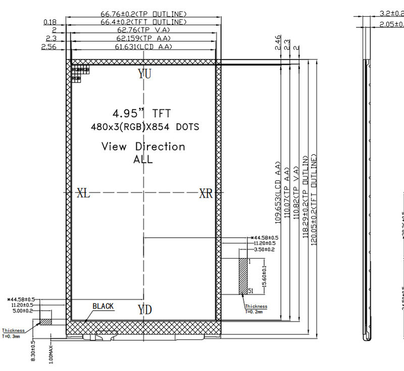 IPS Transmissive LCD Touch Screen Display 5.0" TFT RTP With NT35510 Driver IC