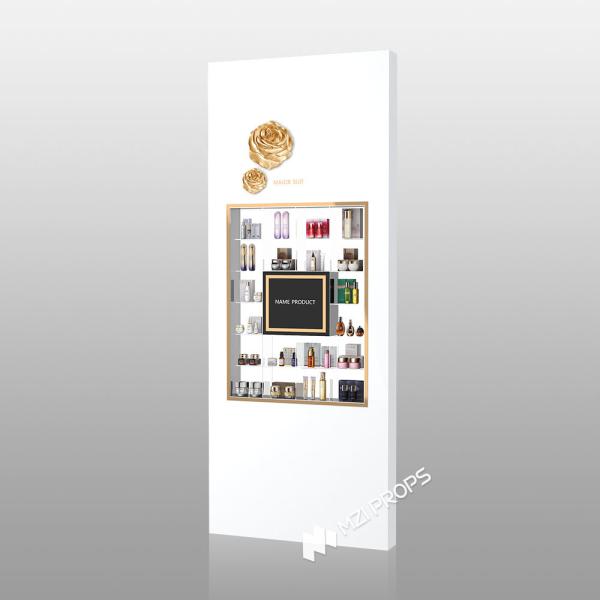 BJiS-B5 Golden Mirror Material Skincare Display Cabinet with LED Strip Lights