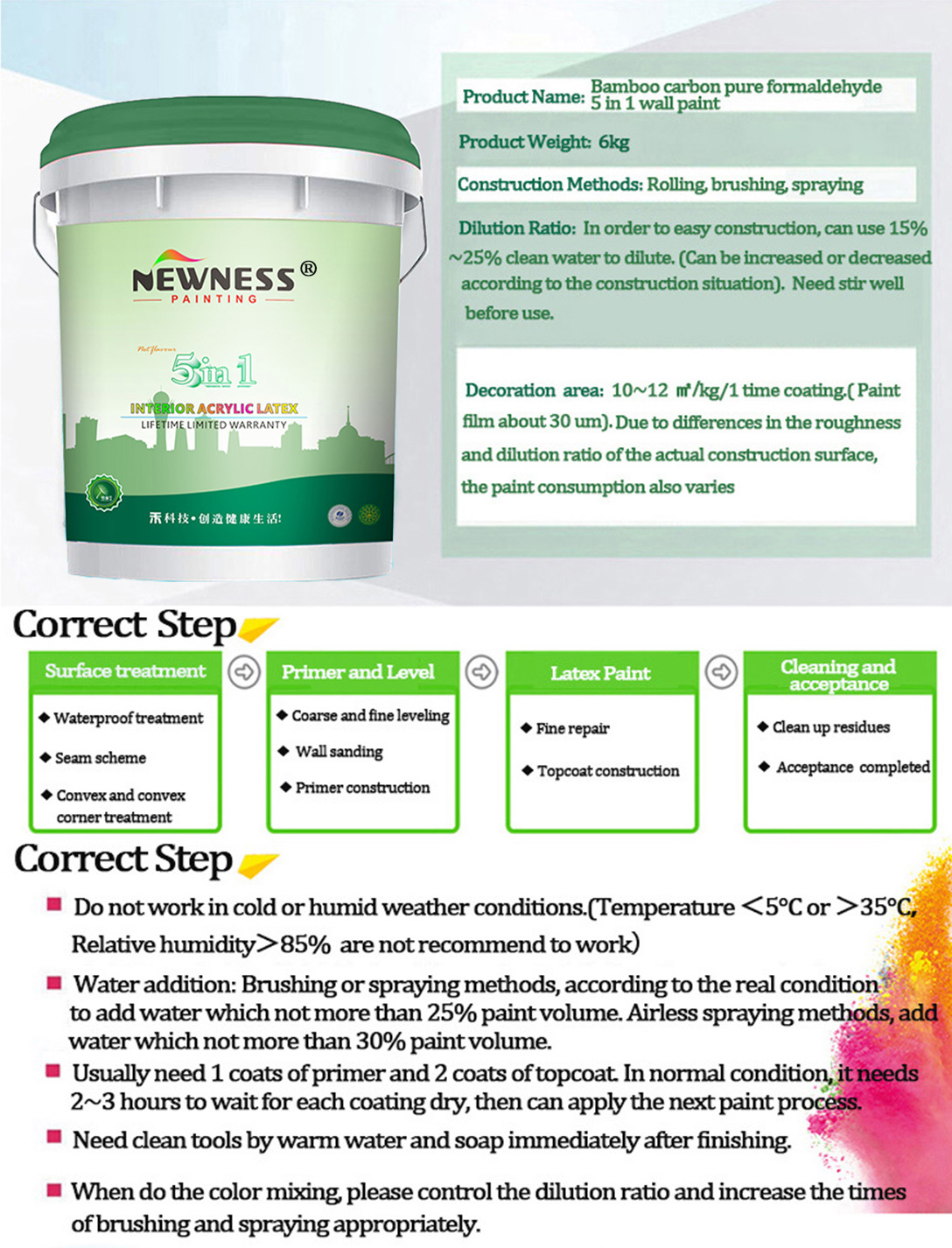 Brush Application Eco-friendly Emulsion Interior Wall Paint in Pink for Custom Color