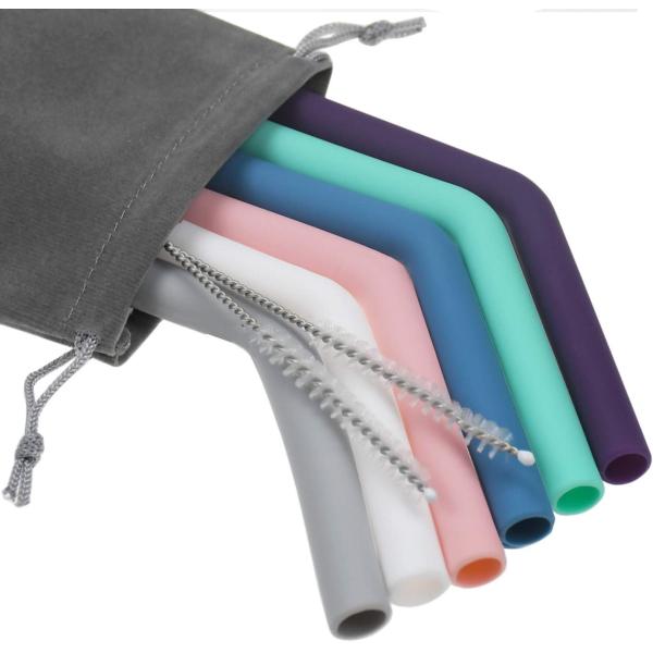 BPA Free Silicone Kitchen Product Straw Reusable With Cleaning Brushes