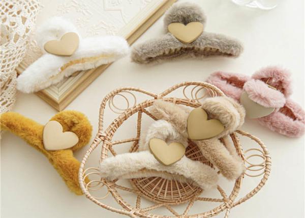 Love heart shape resin wool fluffy hair accessories hair clip back girl's head