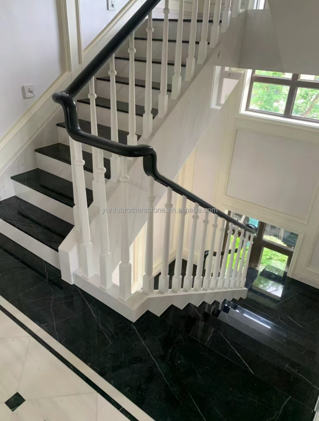 Modern Design Hotel Nero Marquina Big Slab Zimbabwe Black Marble Floors and Stairs