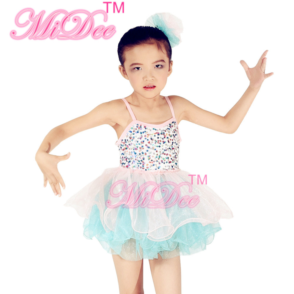 Two Tones Kids Dance Clothes Confetti Sequin Tiered Skirt For Stage Performance