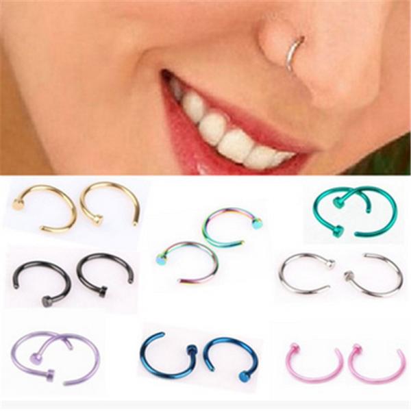 Women Stainless Steel Nostril Nose Hoop Stud Ring Clip On Nose Body Jewelry Fake