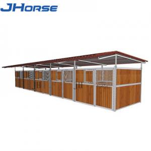 China Wood Free Standing Units Horse Stalls Fronts With Roof And Swing Out Feeder on sale