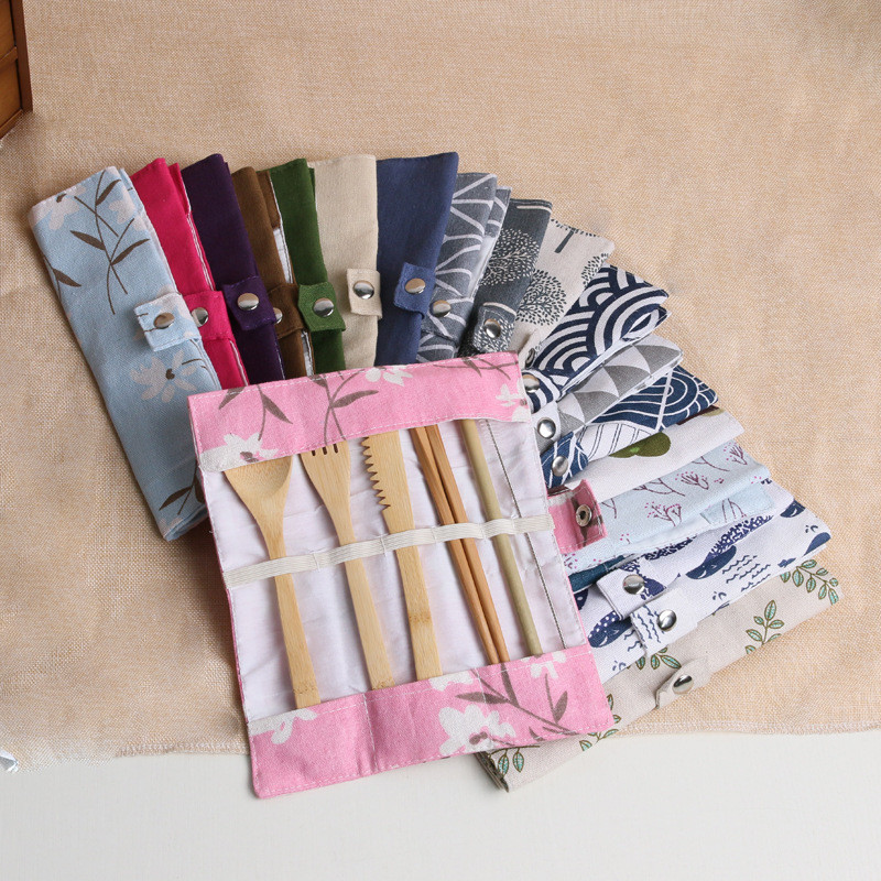 Wave Pattern Wooden Reusable Chopsticks , Japanese Travel Reusable Bamboo Cutlery Set