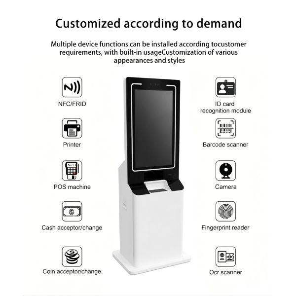 32 Inch Floor Standing Touch Kiosk Windows Android Face Recognition Smart Visitor Management Terminal Receipt Printer SDK LCD