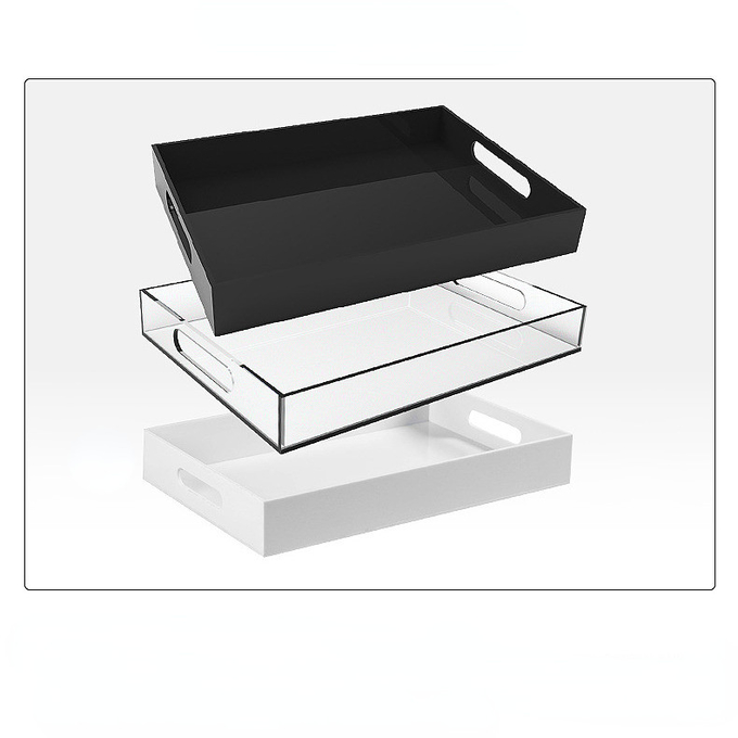 OEM ODM Clear Acrylic Serving Tray With Handles Stacking Design Customized