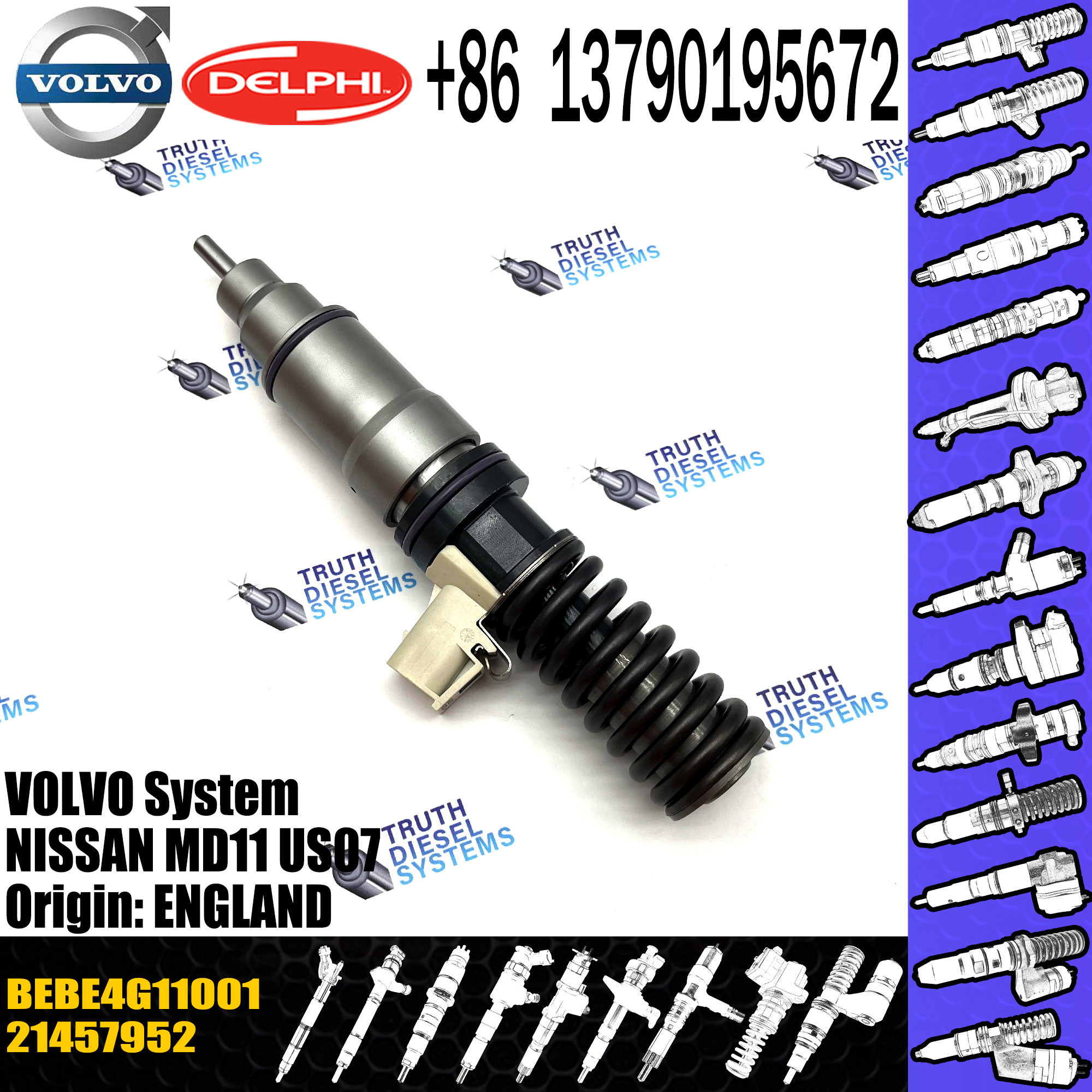 MP7 fuel Inyector Common Rail Diesel Fuel Injector 21457952 BEBE4G11001 For Truck MP7 VOL Penta Md11 Md11c