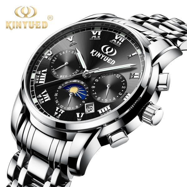 KINYUED J015-2 Luminous OEM Custom Watches Waterproof Stainless Steel Strap
