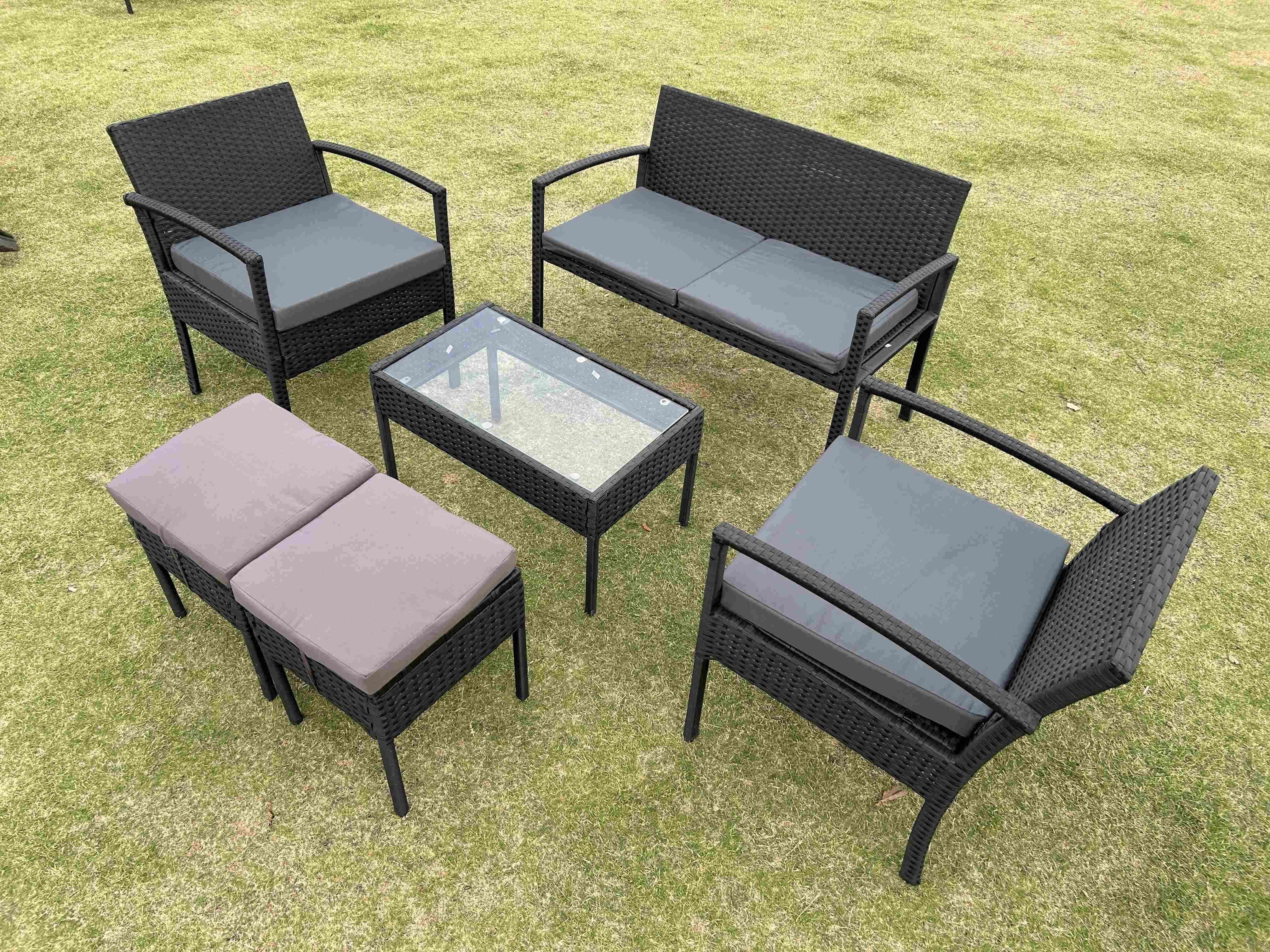 4 Or 6 Pieces Rattan Furniture Sets Outdoor Table And Chair ottoman stool Set Balcony Furniture Sets