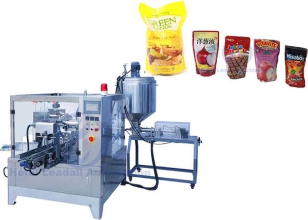 Fruit Drink Premade Bag Packing Machine , Vegetable Juice Stand Up Bag Filling