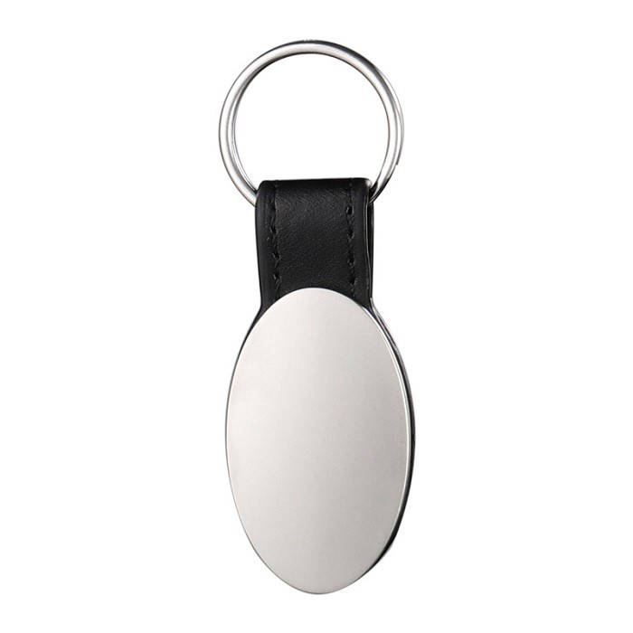 Blank Oval Shape Sublimation Keyring Pendant With leather strap DIY Creative Simple Metal Keychains