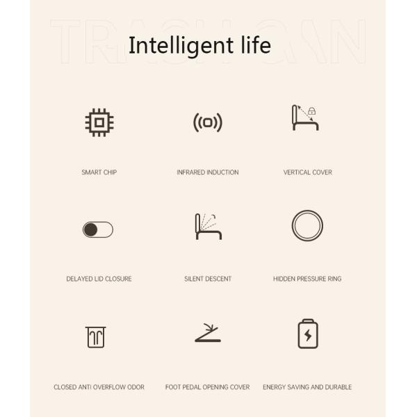 Household Intelligent Induction Electronic Motion Double Open Lid Large Capacity Plastic Trash Can