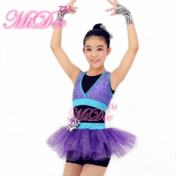 Stage Performan Kids Dance Clothes , Sporty Girls Sequin Vest Glitter Tutu Style