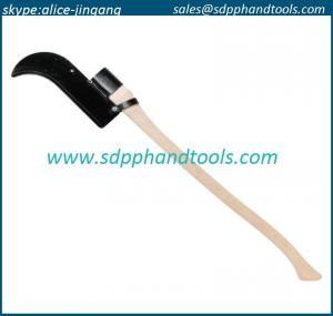 China bush hook featuring a 12″ single-edge blade fastened to a 36″ curved wooden axe handle, high quality ditch bank blades on sale